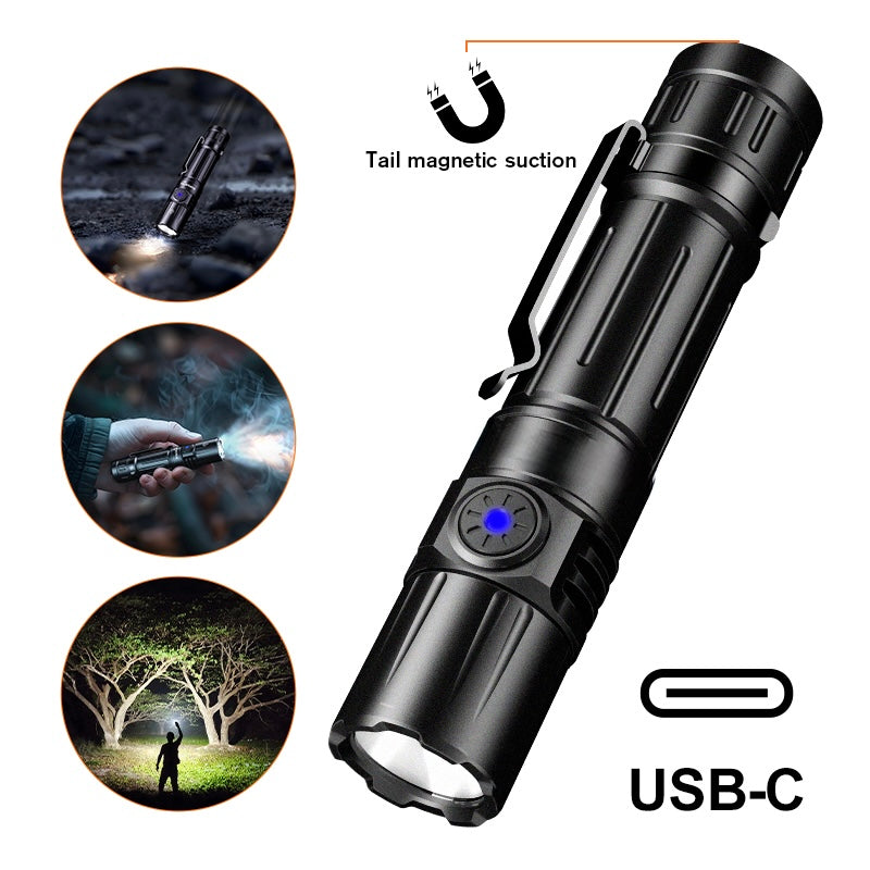 Tactical LED Flashlight 1800 Lumens USB C type charging Torch Magnetic Base Waterproof 8 Hrs Battery Timing