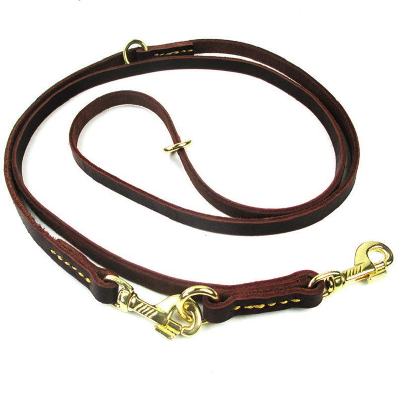 Premium Leather Training Dog Leash – Double Hook Design for Hands-Free Walking & Easy Training