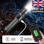Load image into Gallery viewer, 35000000LM Rechargeable Tactical LED Flashlight USB-C Zoomable Metal Power Bank