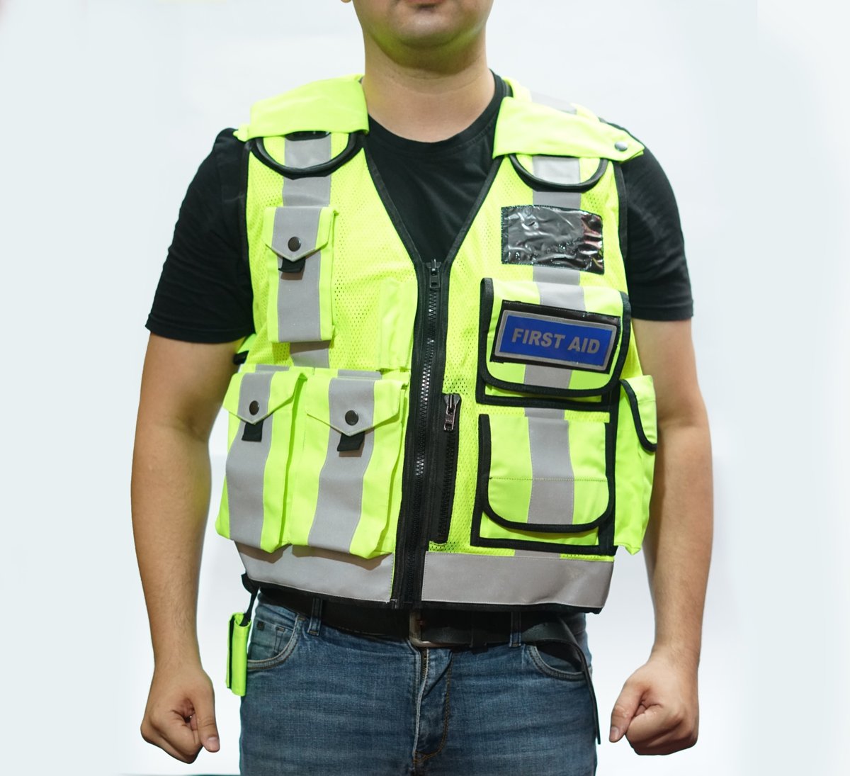 Hi Vis Security Vest Reflective Safety Jacket Tactical Mesh Multi Pocket Dog Han