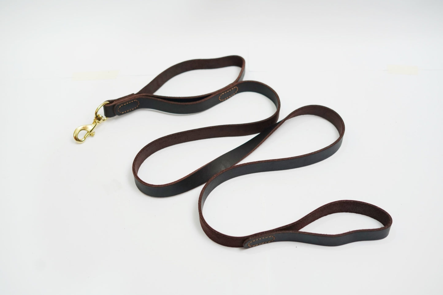 6ft Leather Dog Lead Double Handle Leash with Brass Clip Heavy Duty Training