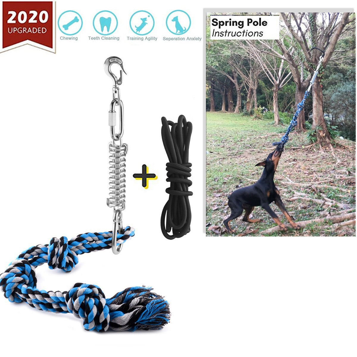 Spring Pole Dog Bungee Rope Toy – Outdoor Hanging Rope for Small to Large Dogs, Interactive Tug Toy for Tug-of-War, Pull Exercise & Bite Training**