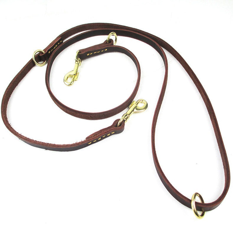 Premium Leather Training Dog Leash – Double Hook Design for Hands-Free Walking & Easy Training