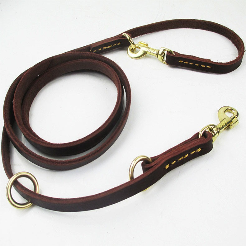 Premium Leather Training Dog Leash – Double Hook Design for Hands-Free Walking & Easy Training
