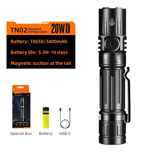 Tactical LED Flashlight 1800 Lumens USB C type charging Torch Magnetic Base Waterproof 8 Hrs Battery Timing