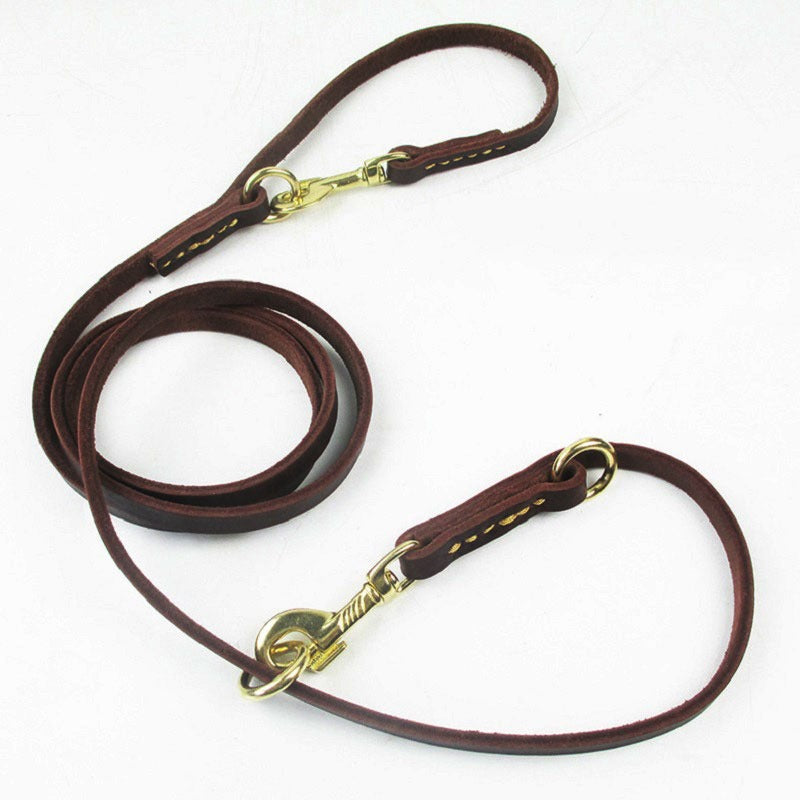 Premium Leather Training Dog Leash – Double Hook Design for Hands-Free Walking & Easy Training