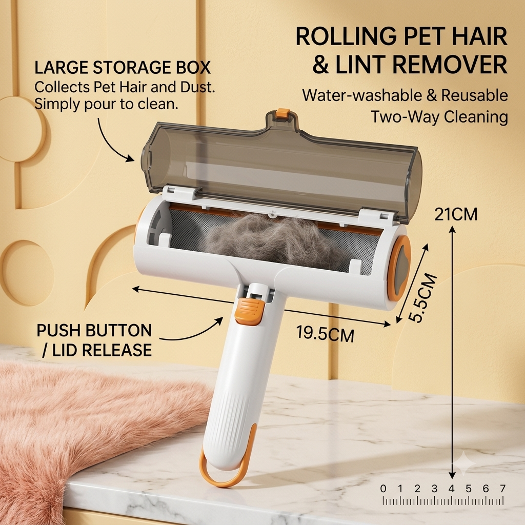 Reusable Pet Hair Remover Roller – Washable Lint Roller for Dog & Cat Hair, Furniture, Clothes & Sofa Cleaning