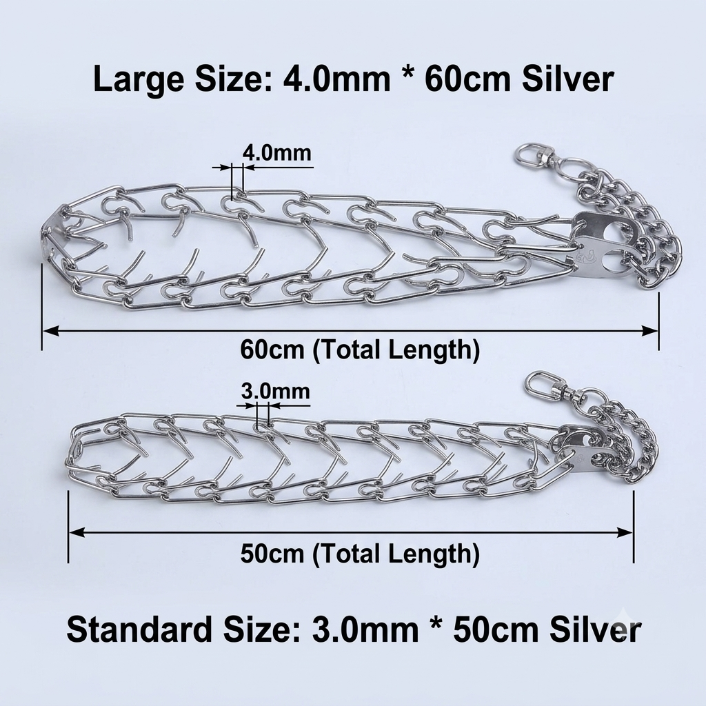 Adjustable Stainless Steel Prong Dog Training Collar with Rubber Tips – Gold/Silver, 3.0×50cm & 4.0×60cm