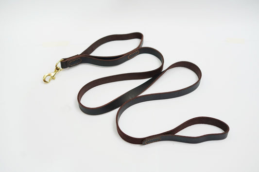 6ft Leather Dog Lead Double Handle Leash with Brass Clip Heavy Duty Training