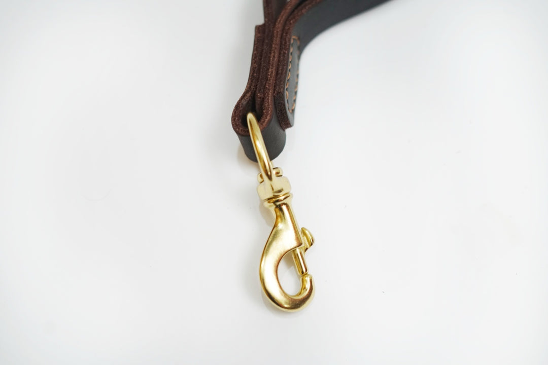 6ft Leather Dog Lead Double Handle Leash with Brass Clip Heavy Duty Training