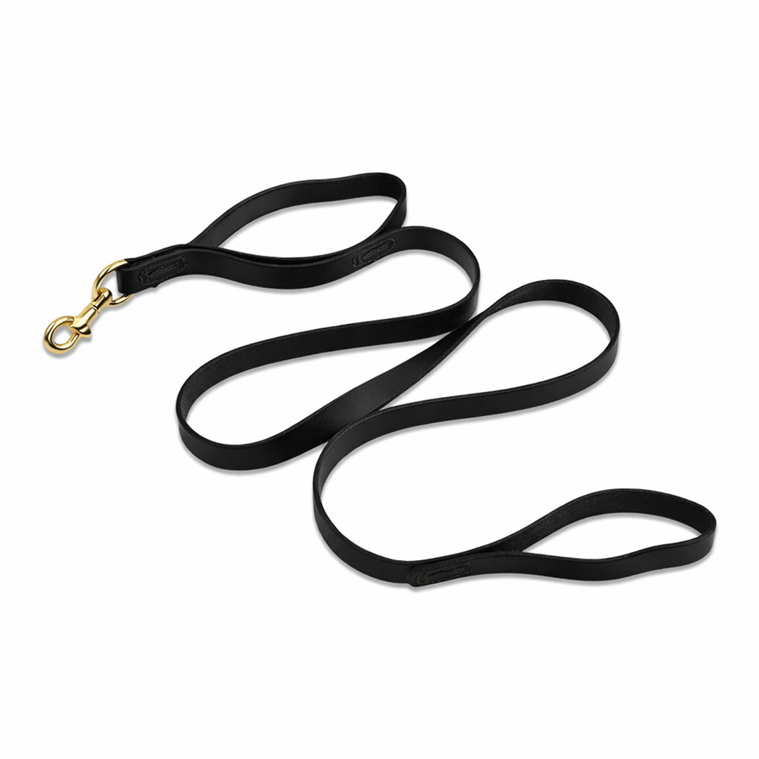 6ft Leather Dog Lead Double Handle Leash with Brass Clip Heavy Duty Training