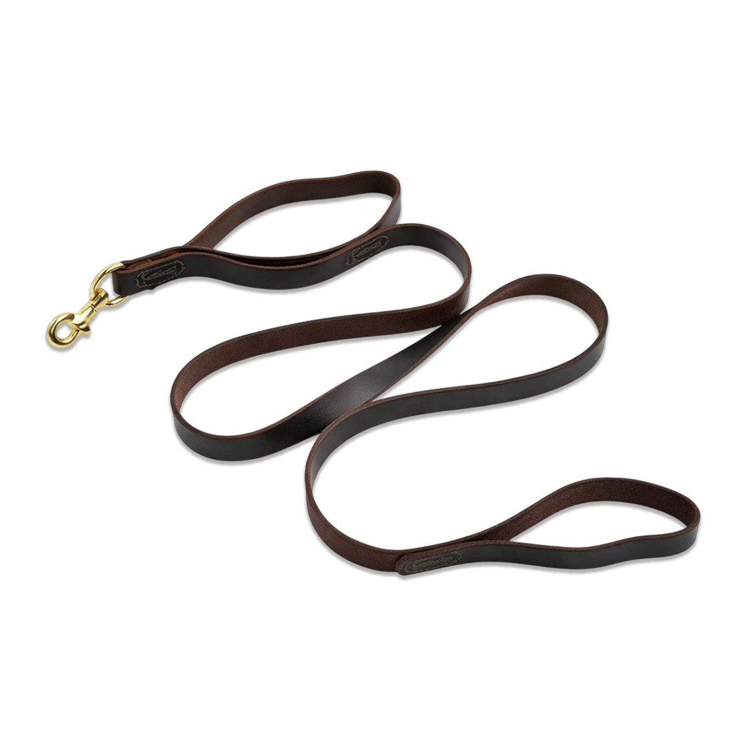 6ft Leather Dog Lead Double Handle Leash with Brass Clip Heavy Duty Training