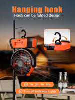 Load image into Gallery viewer, Portable Camping Fan with LED Light &amp; 16000mAh Power Bank | USB Rechargeable, Remote Control, 4-Speed, Ultra-Quiet 29dB — Tent, RV &amp; Outdoor Use