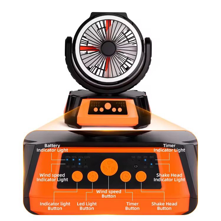 Portable Camping Fan with LED Light & 16000mAh Power Bank | USB Rechargeable, Remote Control, 4-Speed, Ultra-Quiet 29dB — Tent, RV & Outdoor Use