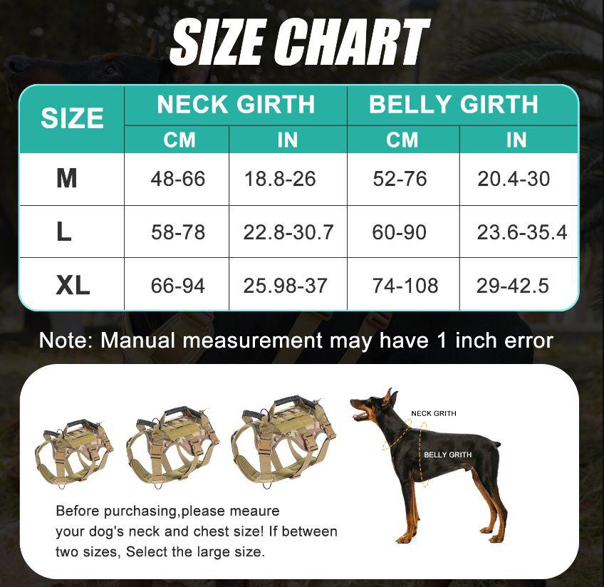 Military Tactical Dog Harness – Adjustable No-Pull Training & Walking Harness for Medium & Large Dogs