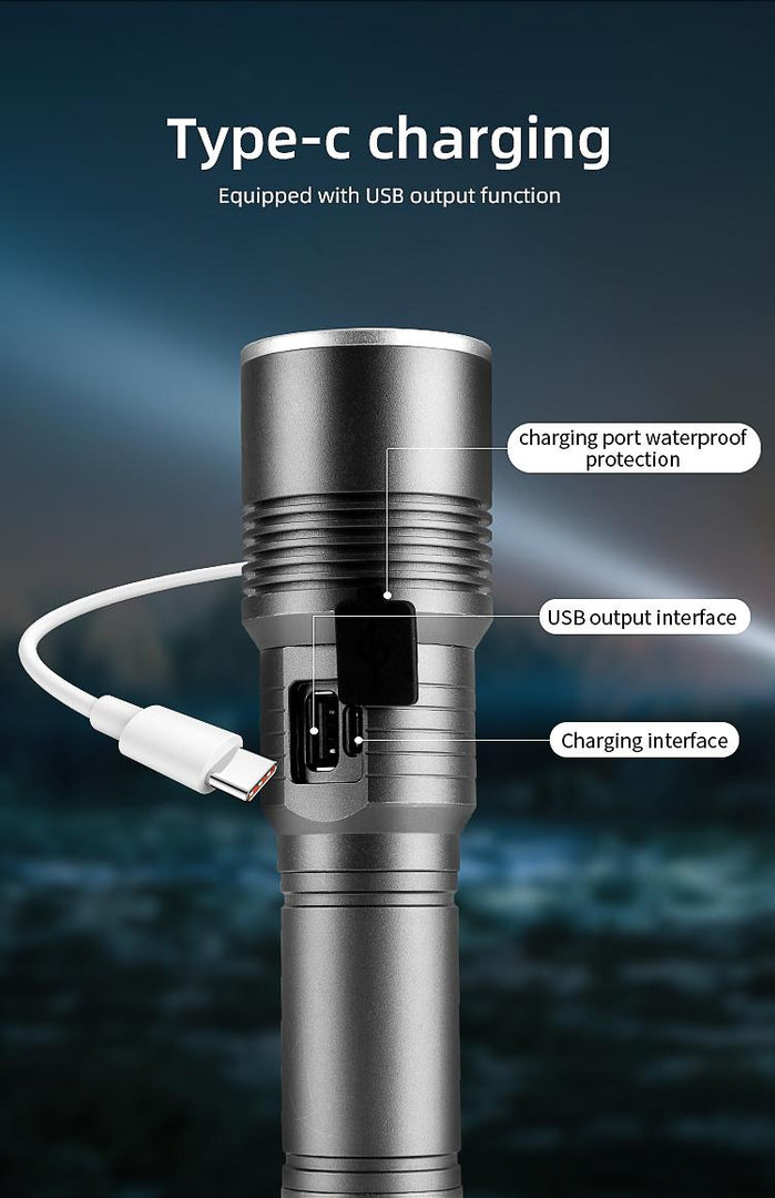 35000000LM Rechargeable Tactical LED Flashlight USB-C Zoomable Metal Power Bank