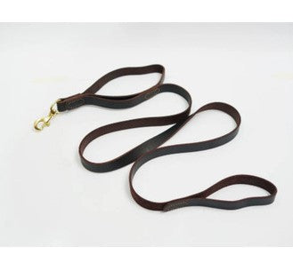 6ft Leather Dog Lead Double Handle Leash with Brass Clip Heavy Duty Training