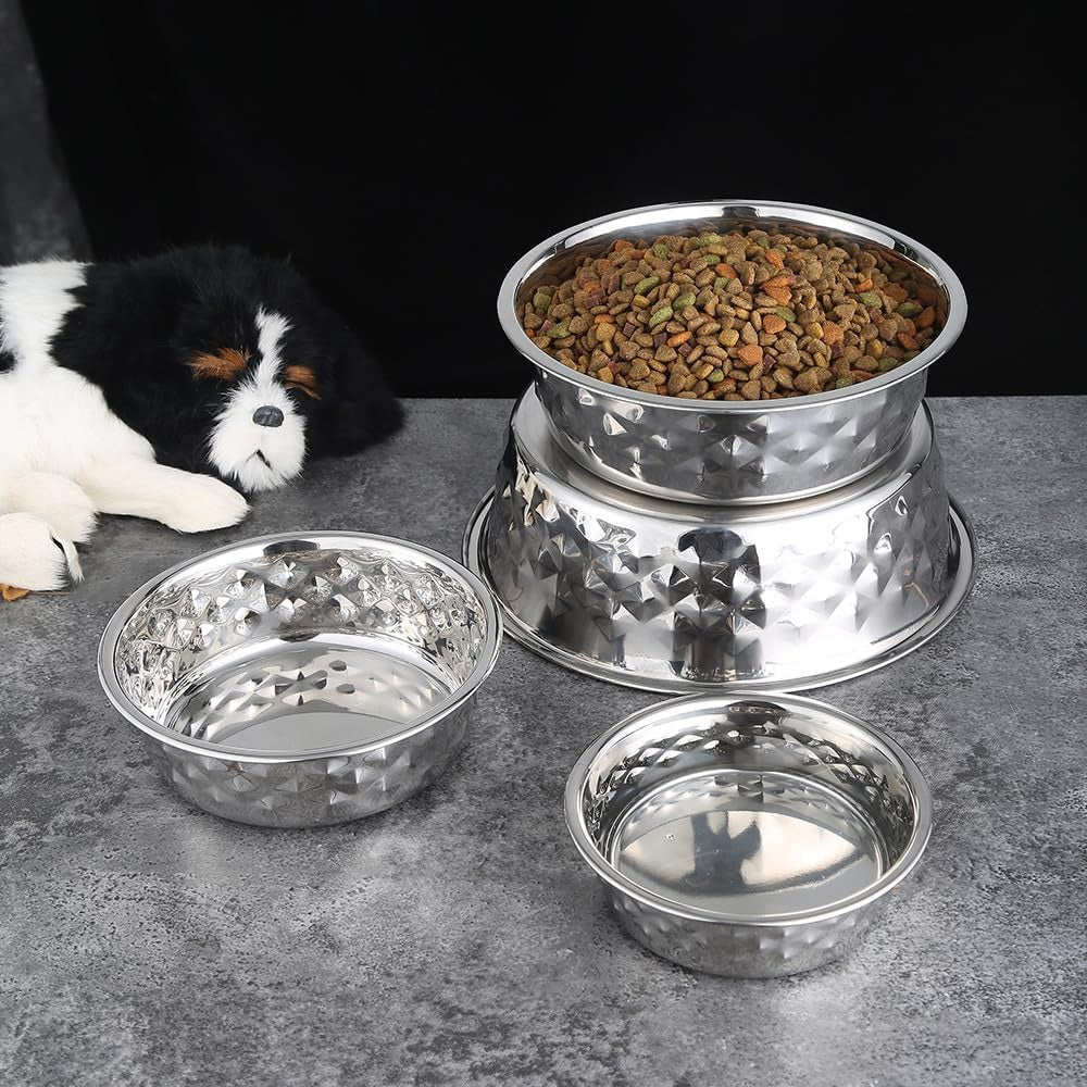 Thick Stainless Steel Dog Bowls, Pet Feeding Bowls, Dog Cat Plate Bowls With Non-slip silicone Bases, medium and large Dog Feeder Bowls and Water Bowls(L-20CM)