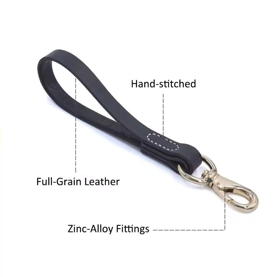 Genuine Leather Dog Leash with Solid Copper Hook – Heavy Duty Leather Lead for Medium & Large Dogs