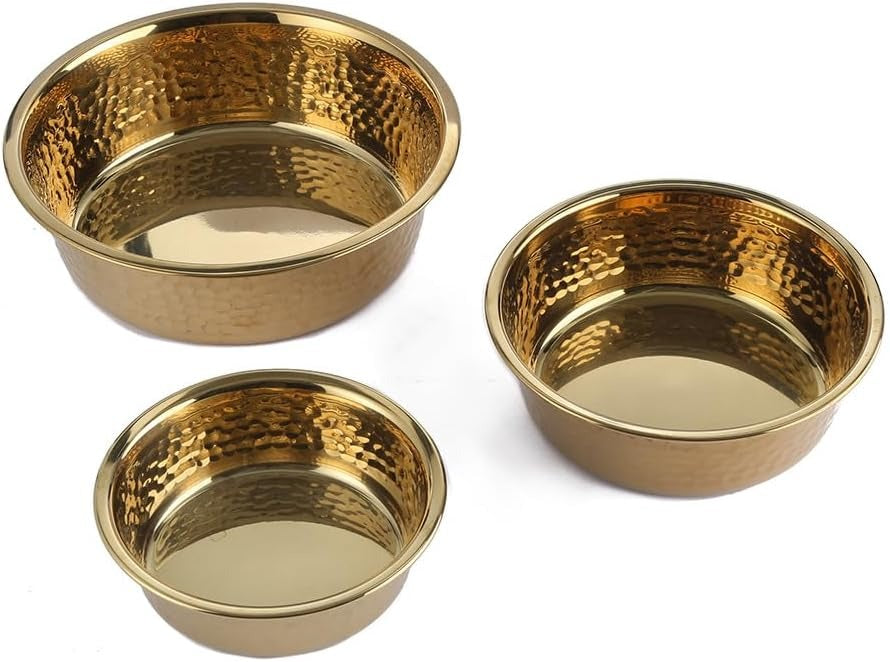 Thick Gold Dog Bowls, Pet Feeding Bowls, Dog Cat Plate Bowls With Non-slip Silicone Bases, Medium and Large Dog Feeder Bowls and Water Bowls (L-20CM)