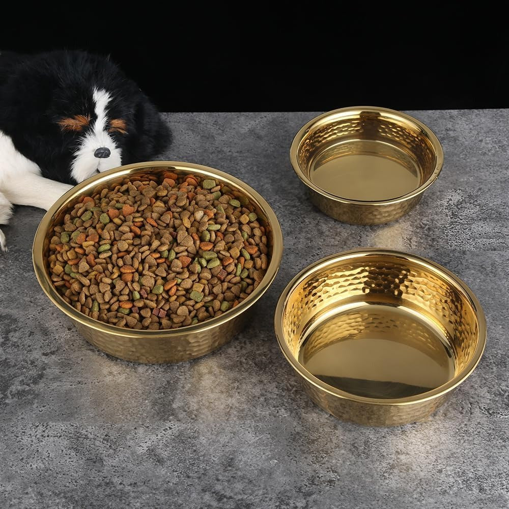 Thick Gold Dog Bowls, Pet Feeding Bowls, Dog Cat Plate Bowls With Non-slip Silicone Bases, Medium and Large Dog Feeder Bowls and Water Bowls (L-20CM)