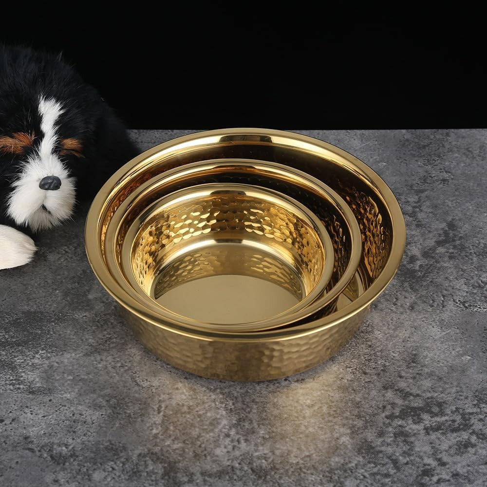 Thick Gold Dog Bowls, Pet Feeding Bowls, Dog Cat Plate Bowls With Non-slip Silicone Bases, Medium and Large Dog Feeder Bowls and Water Bowls (L-20CM)