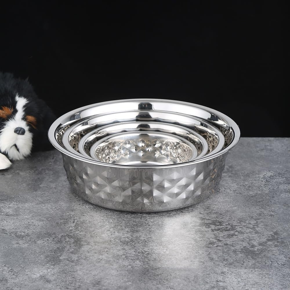 Thick Stainless Steel Dog Bowls, Pet Feeding Bowls, Dog Cat Plate Bowls With Non-slip silicone Bases, medium and large Dog Feeder Bowls and Water Bowls(L-20CM)
