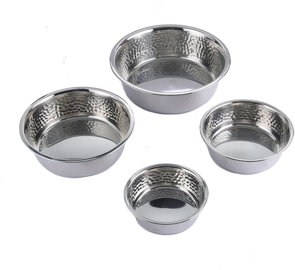 Elevated Stainless Steel Dog Bowls, Non-Slip Base Pet Food Bowls for Small, Medium, Large Dogs & Cats - Durable Stylish Hammered Design, Silver & Copper (Silver, 26 * 20.5 * 7.5cm)